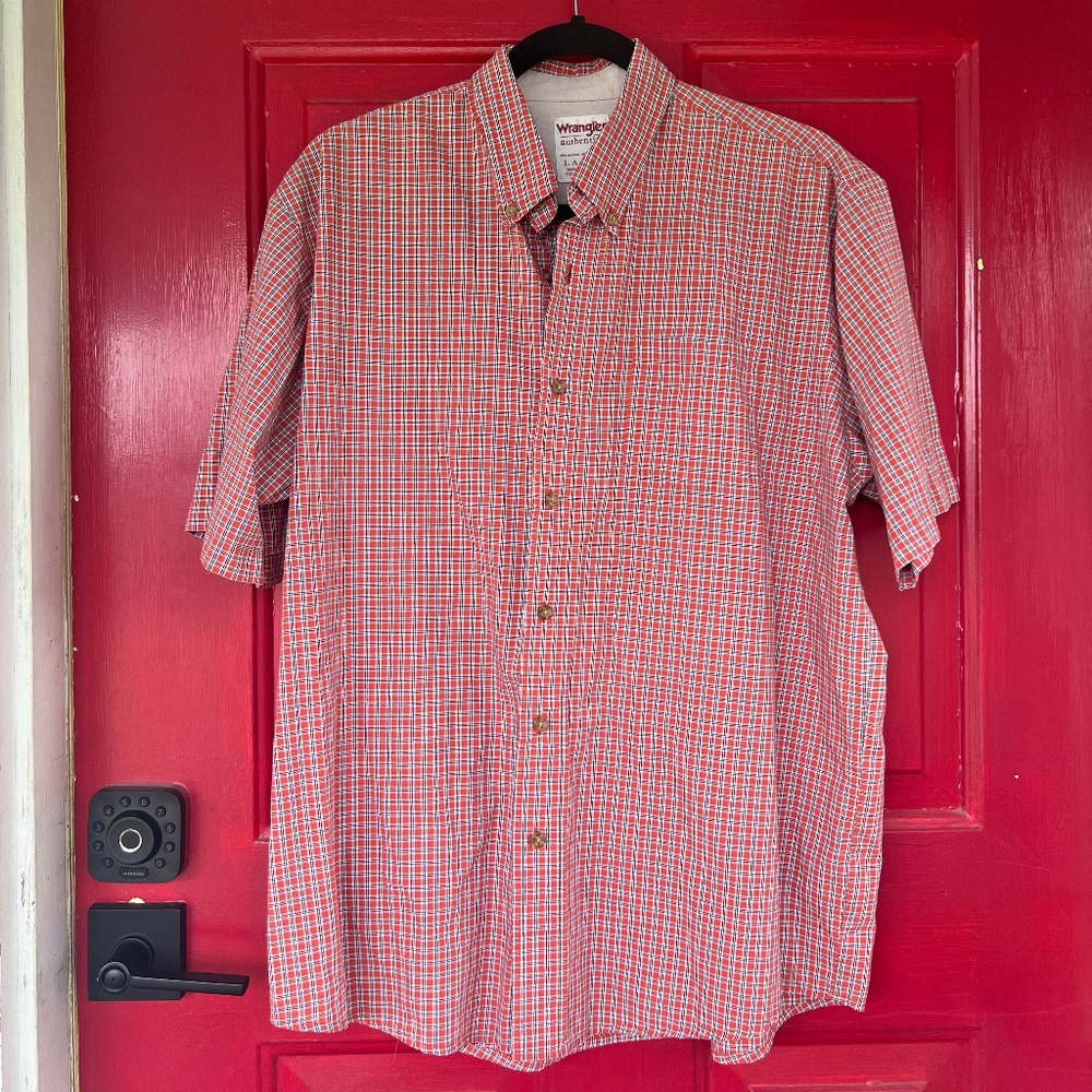 Wrangler Authentics Men's Large Short Sleeve Button Up Orange Summer Work Tough